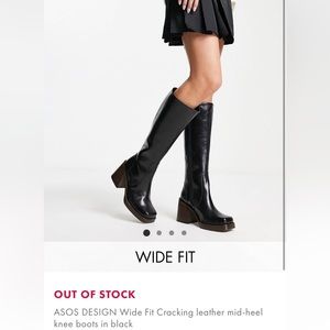 ASOS DESIGN Wide Fit/Wide Calf Cracking leather mid heel boot in Black Sz e9